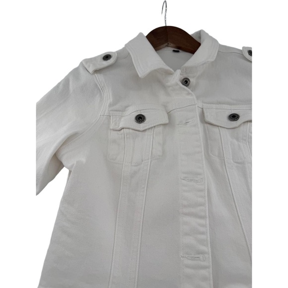 White Denim Short Sleeve Buttoned Chest Pockets Epaulettes - Picture 6 of 11